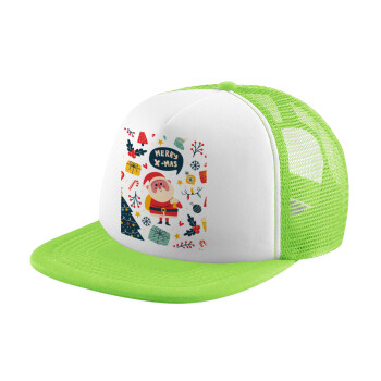 Merry x-mas pattern, Καπέλο παιδικό Soft Trucker με Δίχτυ Πράσινο/Λευκό