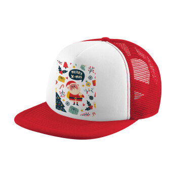 Merry x-mas pattern, Καπέλο Ενηλίκων Soft Trucker με Δίχτυ Red/White (POLYESTER, ΕΝΗΛΙΚΩΝ, UNISEX, ONE SIZE)