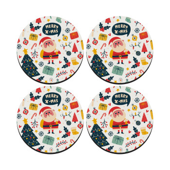 Merry x-mas pattern, SET of 4 round wooden coasters (9cm)