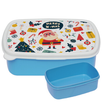 Merry x-mas pattern, ΜΠΛΕ παιδικό δοχείο φαγητού (lunchbox) πλαστικό (BPA-FREE) Lunch Βox M18 x Π13 x Υ6cm
