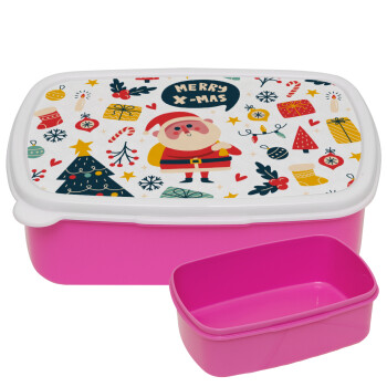 Merry x-mas pattern, ΡΟΖ παιδικό δοχείο φαγητού (lunchbox) πλαστικό (BPA-FREE) Lunch Βox M18 x Π13 x Υ6cm