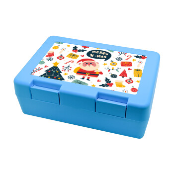 Merry x-mas pattern, Children's cookie container LIGHT BLUE 185x128x65mm (BPA free plastic)