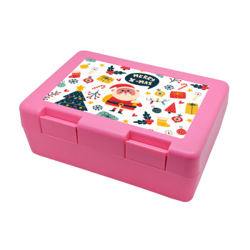 Merry x-mas pattern, Children's cookie container PINK 185x128x65mm (BPA free plastic)