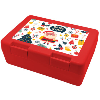 Merry x-mas pattern, Children's cookie container RED 185x128x65mm (BPA free plastic)