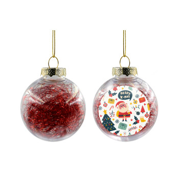 Merry x-mas pattern, Χριστουγεννιάτικη μπάλα δένδρου διάφανη με κόκκινο γέμισμα 8cm