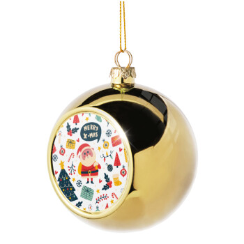Merry x-mas pattern, Χριστουγεννιάτικη μπάλα δένδρου Χρυσή 8cm