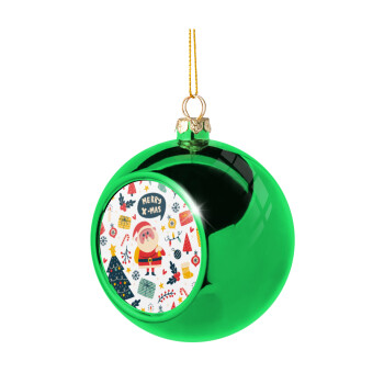 Merry x-mas pattern, Χριστουγεννιάτικη μπάλα δένδρου Πράσινη 8cm