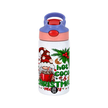 Hot cocoa and Christmas movies, Children's hot water bottle, stainless steel, with safety straw, pink/purple (350ml)