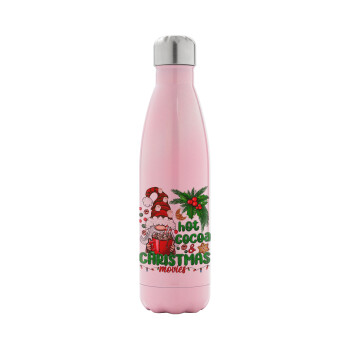 Hot cocoa and Christmas movies, Metal mug thermos Pink Iridiscent (Stainless steel), double wall, 500ml