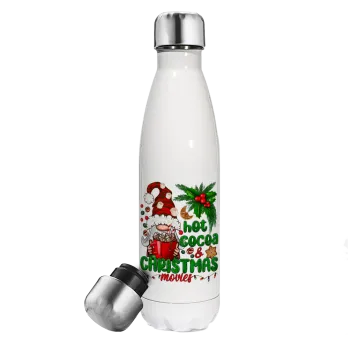Hot cocoa and Christmas movies, Μεταλλικό παγούρι θερμός Λευκό (Stainless steel), διπλού τοιχώματος, 500ml