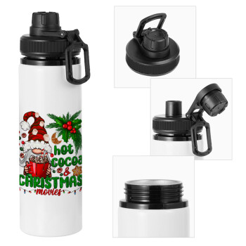 Hot cocoa and Christmas movies, Metal water bottle with safety cap, aluminum 850ml