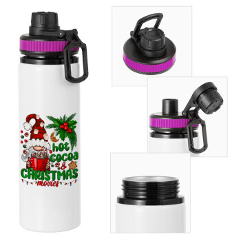 Hot cocoa and Christmas movies, Metallic water bottle with safety lid, 850ml aluminum