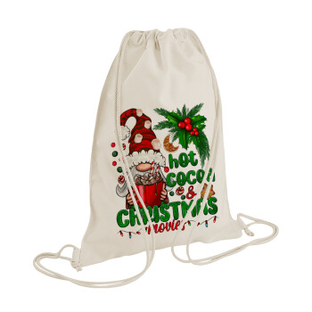 Hot cocoa and Christmas movies, Backpack bag GYMBAG natural (28x40cm)