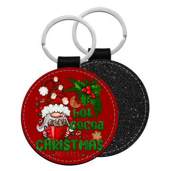 Hot cocoa and Christmas movies, Μπρελόκ Δερματίνη, στρογγυλό ΜΑΥΡΟ (5cm)