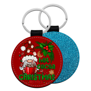 Hot cocoa and Christmas movies, Μπρελόκ Δερματίνη, στρογγυλό ΜΠΛΕ (5cm)