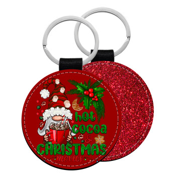 Hot cocoa and Christmas movies, Μπρελόκ Δερματίνη, στρογγυλό ΚΟΚΚΙΝΟ (5cm)