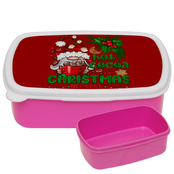 Hot cocoa and Christmas movies, ΡΟΖ παιδικό δοχείο φαγητού (lunchbox) πλαστικό (BPA-FREE) Lunch Βox M18 x Π13 x Υ6cm