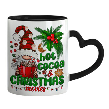 Hot cocoa and Christmas movies, Κούπα καρδιά χερούλι μαύρη, κεραμική, 330ml