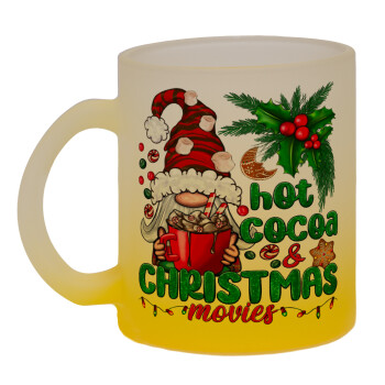 Hot cocoa and Christmas movies, Κούπα γυάλινη δίχρωμη με βάση το κίτρινο ματ, 330ml