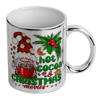 Hot cocoa and Christmas movies, Mug ceramic, silver mirror, 330ml