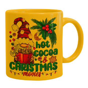 Hot cocoa and Christmas movies, Ceramic coffee mug yellow, 330ml