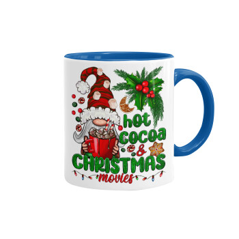 Hot cocoa and Christmas movies, Mug colored blue, ceramic, 330ml