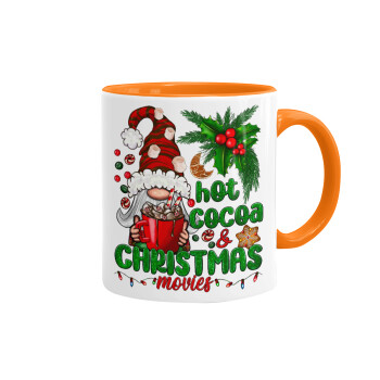 Hot cocoa and Christmas movies, Mug colored orange, ceramic, 330ml