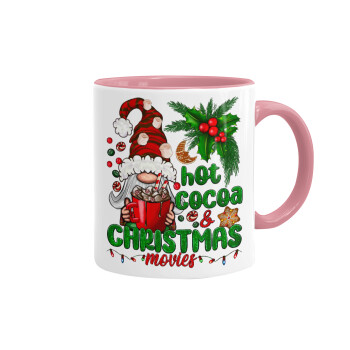 Hot cocoa and Christmas movies, Mug colored pink, ceramic, 330ml