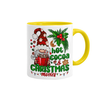 Hot cocoa and Christmas movies, Mug colored yellow, ceramic, 330ml
