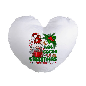Hot cocoa and Christmas movies, Μαξιλάρι καναπέ καρδιά 40x40cm περιέχεται το  γέμισμα