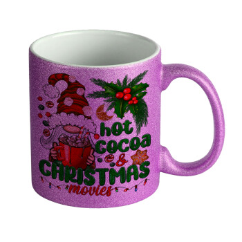 Hot cocoa and Christmas movies, Κούπα Μωβ Glitter που γυαλίζει, κεραμική, 330ml