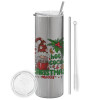 Tumbler stainless steel Silver 600ml, with metal straw & cleaning brush