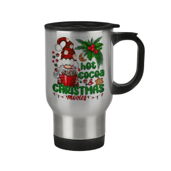 Hot cocoa and Christmas movies, Stainless steel travel mug with lid, double wall 450ml