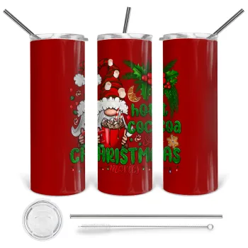 Hot cocoa and Christmas movies, Tumbler ποτήρι θερμό από ανοξείδωτο ατσάλι 600ml, με μεταλλικό καλαμάκι & βούρτσα καθαρισμού