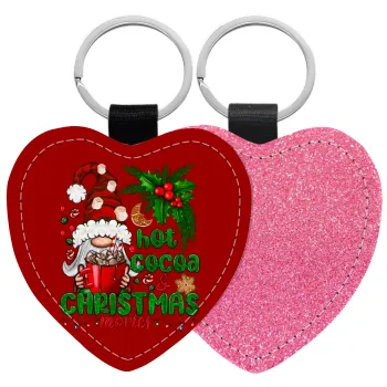 Hot cocoa and Christmas movies, Μπρελόκ PU δερμάτινο glitter καρδιά ΡΟΖ