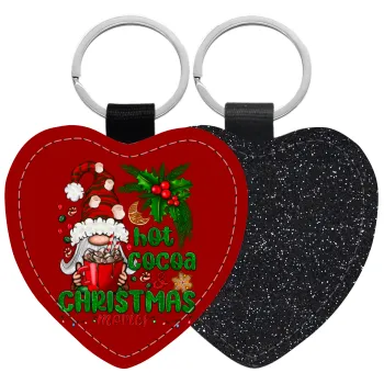 Hot cocoa and Christmas movies, Μπρελόκ PU δερμάτινο glitter καρδιά ΜΑΥΡΟ
