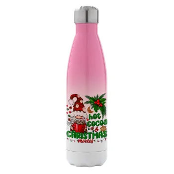 Hot cocoa and Christmas movies, Metal mug thermos Pink/White (Stainless steel), double wall, 500ml