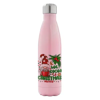 Hot cocoa and Christmas movies, Metal mug thermos Pink Iridiscent (Stainless steel), double wall, 500ml
