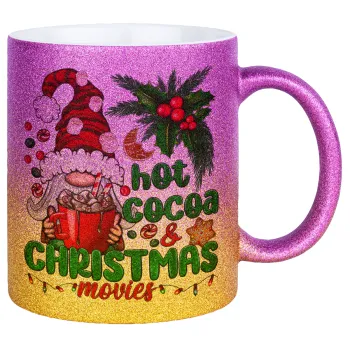 Hot cocoa and Christmas movies, Κούπα Χρυσή/Ροζ Glitter, κεραμική, 330ml