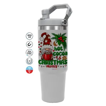 Hot cocoa and Christmas movies, ΓΚΡΙ χρώματος Θερμός Ανοξείδωτο 890ml (30oz) με χερούλι
