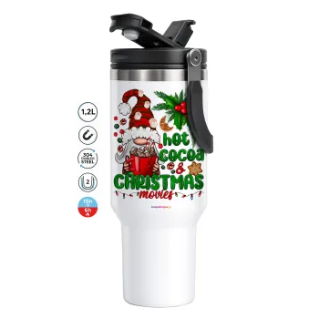 Hot cocoa and Christmas movies, Mega Tumbler με καπάκι, διπλού τοιχώματος (θερμό) 1,2L