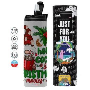 Hot cocoa and Christmas movies, Tumbler ποτήρι θερμό ΓΚΡΙ από ανοξείδωτο ατσάλι 600ml