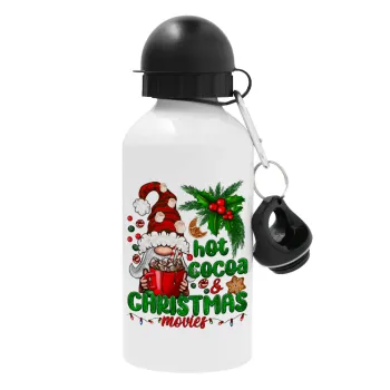Hot cocoa and Christmas movies, Metal water bottle, White, aluminum 500ml