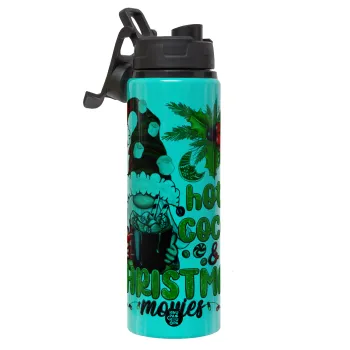 Hot cocoa and Christmas movies, Μεταλλικό παγούρι νερού με καπάκι ασφαλείας, αλουμινίου 850ml