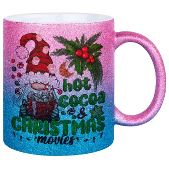 Hot cocoa and Christmas movies, Κούπα Χρυσή/Μπλε Glitter, κεραμική, 330ml