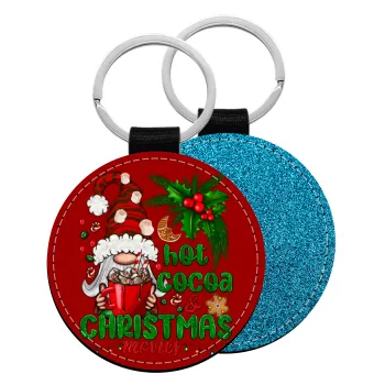 Hot cocoa and Christmas movies, Μπρελόκ Δερματίνη, στρογγυλό ΜΠΛΕ (5cm)