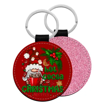 Hot cocoa and Christmas movies, Μπρελόκ Δερματίνη, στρογγυλό ΡΟΖ (5cm)