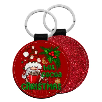 Hot cocoa and Christmas movies, Μπρελόκ Δερματίνη, στρογγυλό ΚΟΚΚΙΝΟ (5cm)