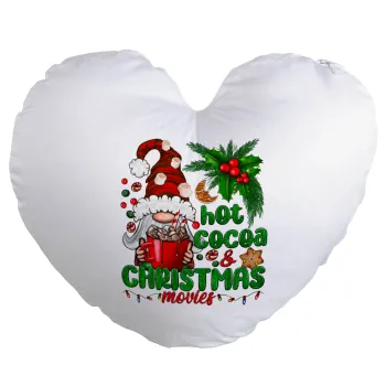 Hot cocoa and Christmas movies, Μαξιλάρι καναπέ καρδιά 40x40cm περιέχεται το  γέμισμα