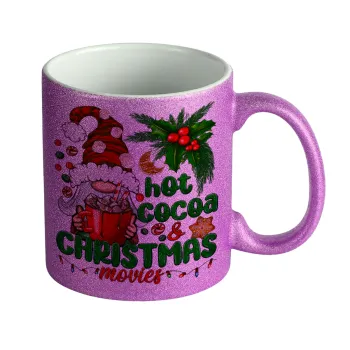 Hot cocoa and Christmas movies, Κούπα Μωβ Glitter που γυαλίζει, κεραμική, 330ml